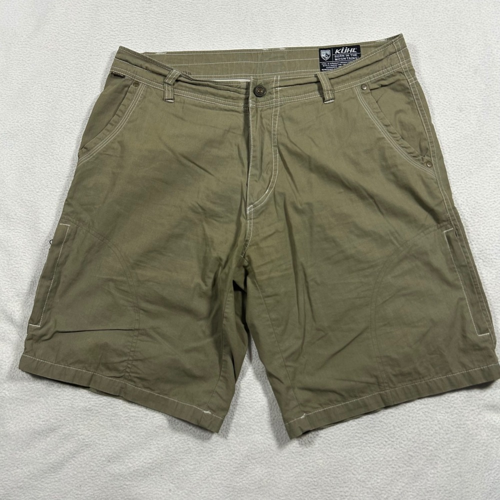 Kuhl Cargo Shorts Mens 34 Olive Green Cotton Nylon Canvas Hiking Utility